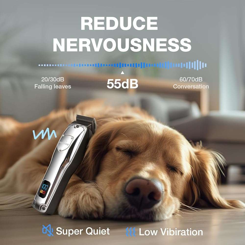 FuzzyFix Dog Clippers for Grooming for Thick Heavy Coats, Professional Low Noise Cordless Dog Grooming Clippers Supplies Kit Rechargeable Pet Hair Trimmer with Stainless Steel Blade for Dogs Cats Pet - Image 4