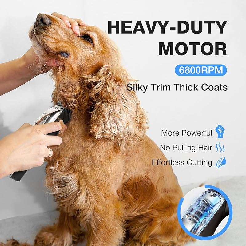 FuzzyFix Dog Clippers for Grooming for Thick Heavy Coats, Professional Low Noise Cordless Dog Grooming Clippers Supplies Kit Rechargeable Pet Hair Trimmer with Stainless Steel Blade for Dogs Cats Pet - Image 5