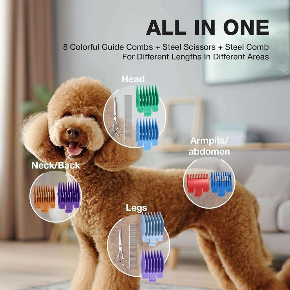 FuzzyFix Dog Clippers for Grooming for Thick Heavy Coats, Professional Low Noise Cordless Dog Grooming Clippers Supplies Kit Rechargeable Pet Hair Trimmer with Stainless Steel Blade for Dogs Cats Pet - Image 6