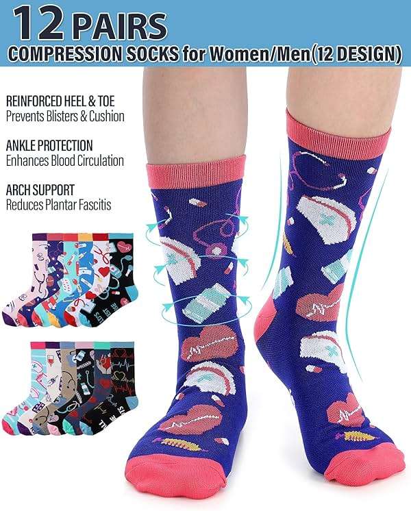 Breathffy 12 Pairs Nurse Compression Socks for Women 15-25 mmHg Circulation Support Socks Appreciation Gifts Bulk for CNA Week Graduation Medical Assistant Doctors Day Gifts - Image 4