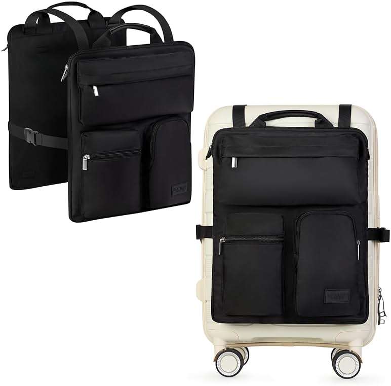 BAREFOOT CARIBOU Over Luggage Organizer for Carry On Bag or Suitcase with Storage Pockets, 16” Laptop Sleeve with Handle, Travel Accessories Bag Slide On Luggage Harness with Adjustable Straps (Black) - Image 1