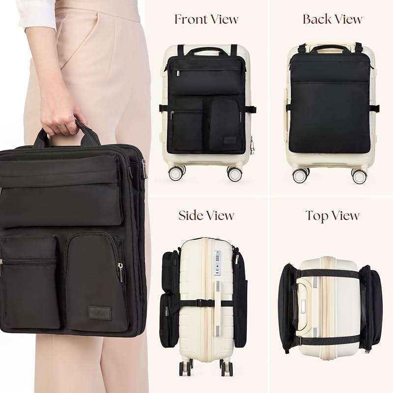 BAREFOOT CARIBOU Over Luggage Organizer for Carry On Bag or Suitcase with Storage Pockets, 16” Laptop Sleeve with Handle, Travel Accessories Bag Slide On Luggage Harness with Adjustable Straps (Black) - Image 3