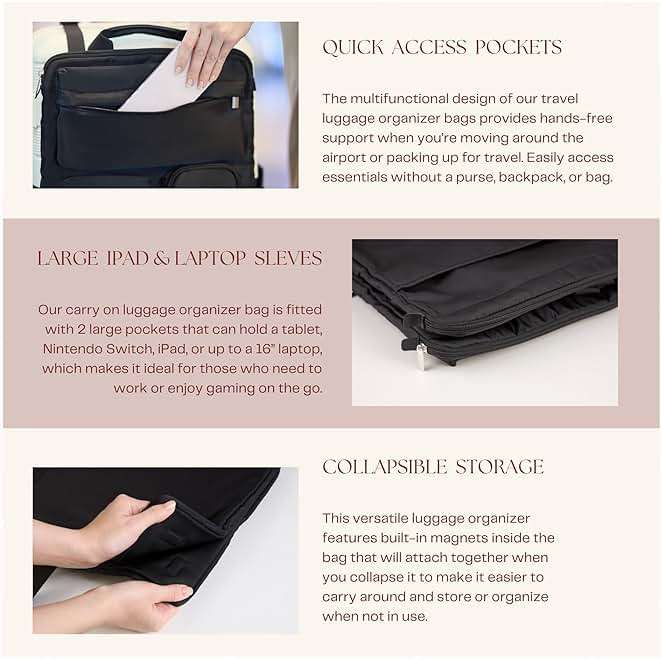 BAREFOOT CARIBOU Over Luggage Organizer for Carry On Bag or Suitcase with Storage Pockets, 16” Laptop Sleeve with Handle, Travel Accessories Bag Slide On Luggage Harness with Adjustable Straps (Black) - Image 6