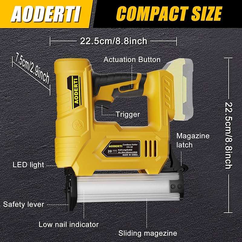 Cordless Nail Gun for DEWALT 20V MAX Battery, 18GA 5/8 to 1-1/4 Inch, 2 in 1 Brad Nailers, Brushless Motor, 2 Mode, Lightweight and Ergonomic for Home Improvement, DIY and Wood Workpieces (Tool Only) - Image 2