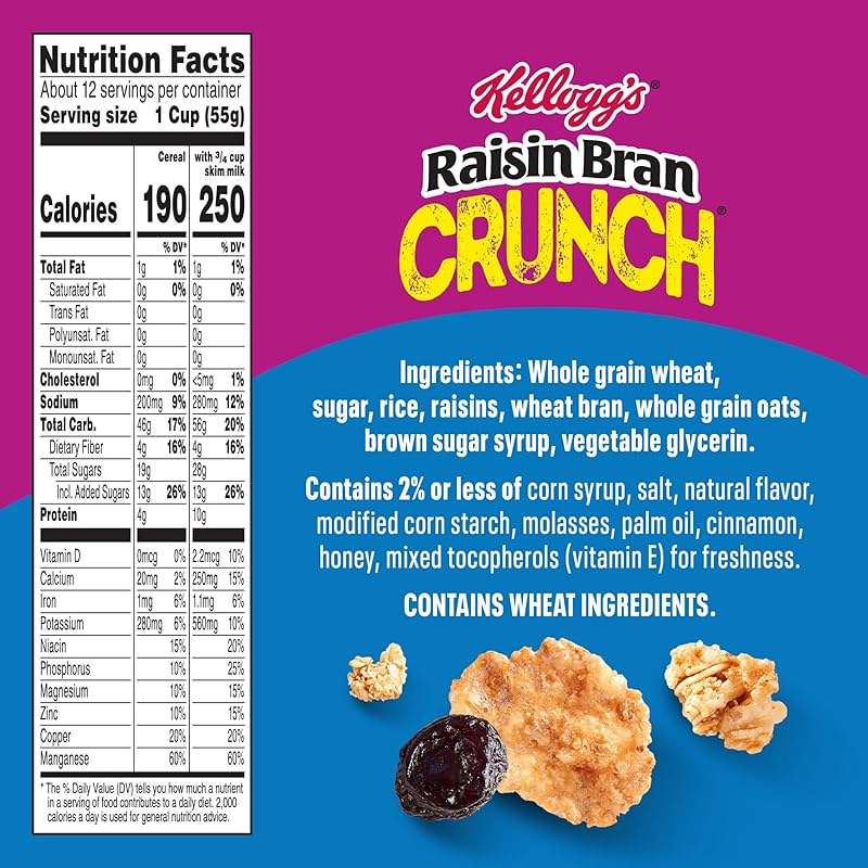 Kellogg's Raisin Bran Crunch Breakfast Cereal, Good Source of Fiber, Giant Size, 24.5 oz - Image 2