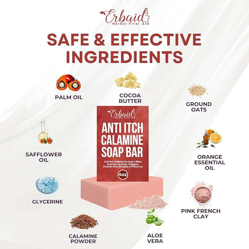 Calamine Soap Bar for Itching – All Natural Instant Itch Relief – Calming Calamine Soap for Itchy Skin, Insect Bite, Eczema, Poison Ivy Rash, Chicken Pox – Pure Raw Anti-Itch Body Wash Made in USA - Image 4