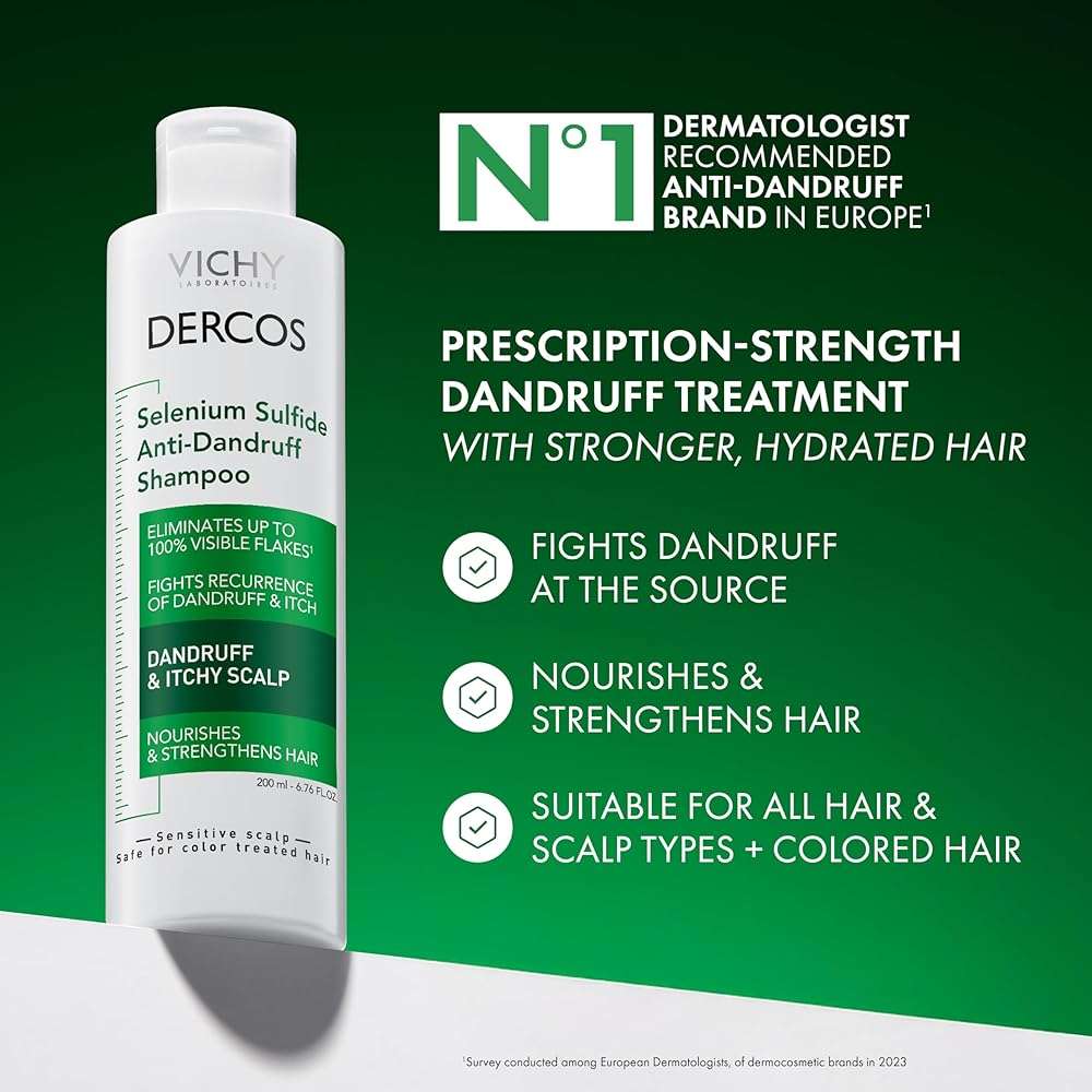 Vichy Dercos Dandruff Shampoo, Antifungal Itchy Scalp Treatment for Men & Women, Clinical Strength Selenium Sulfide, Formulated with Niacinamide & Salicylic Acid, Color Safe, Dermatologist Recommended - Image 2