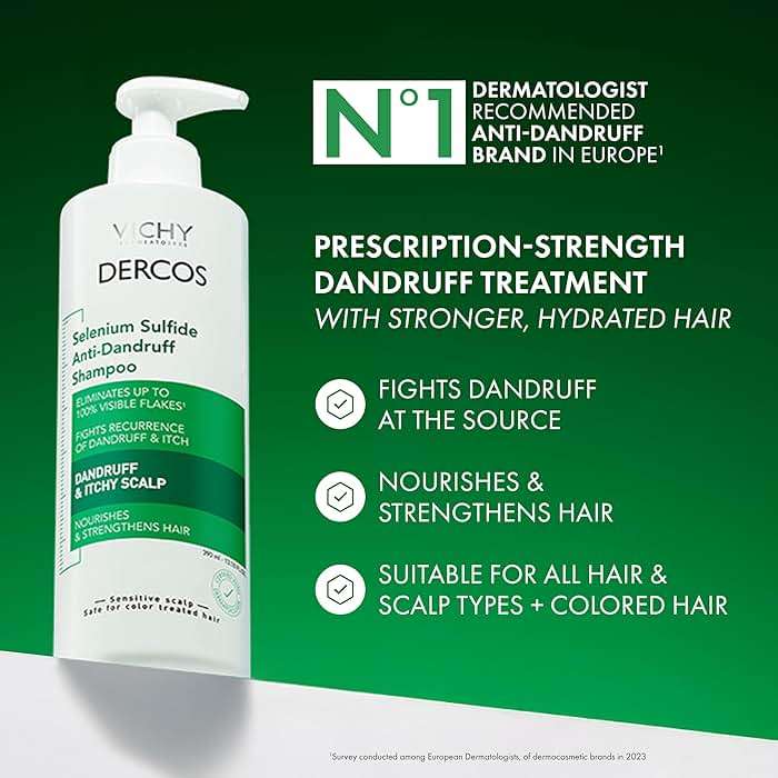 Vichy Dercos Dandruff Shampoo, Antifungal Itchy Scalp Treatment for Men & Women, Clinical Strength Selenium Sulfide, Formulated with Niacinamide & Salicylic Acid, Color Safe, Dermatologist Recommended - Image 2
