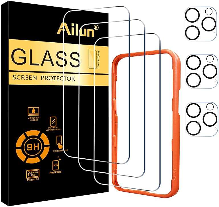 Ailun 3 Pack Screen Protector for iPhone 16 Pro Max [6.9 inch] + 3 Pack Camera Lens Protector with Installation Frame,Case Friendly Tempered Glass Film[9H Hardness][Not for iPhone 16e/16/16 Pro/Plus] - Image 1