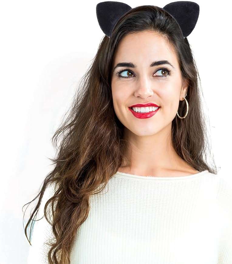 Vonokee Velvet Cat Ears Headband,Black Plush Cat Headpiece Cute Cat Costume Accessories for Halloween Party Cosplay and Daily Use - Image 2