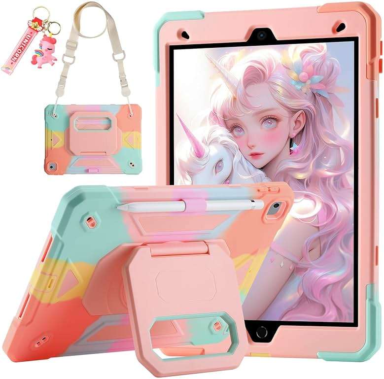 for iPad 9th/ 8th/ 7th Generation Case (iPad 10.2 inch Shockproof Case) with 360 Rotating Grip Magic Stand, Pencil Holder/Keychain/Carrying Shoulder Strap for iPad 10.2 inch - Image 1