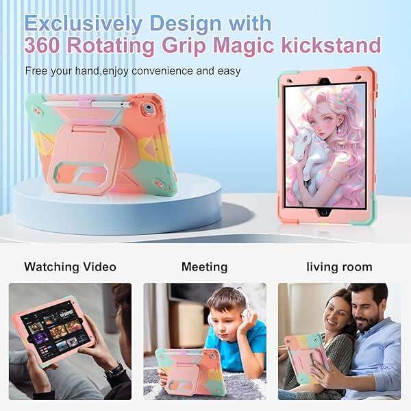 for iPad 9th/ 8th/ 7th Generation Case (iPad 10.2 inch Shockproof Case) with 360 Rotating Grip Magic Stand, Pencil Holder/Keychain/Carrying Shoulder Strap for iPad 10.2 inch - Image 5