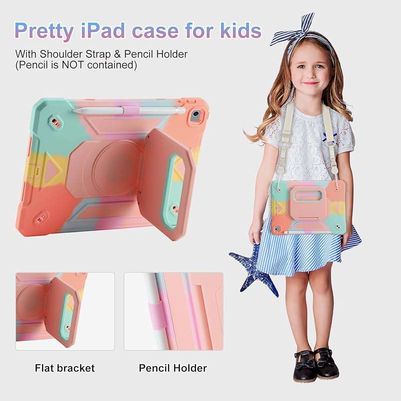 for iPad 9th/ 8th/ 7th Generation Case (iPad 10.2 inch Shockproof Case) with 360 Rotating Grip Magic Stand, Pencil Holder/Keychain/Carrying Shoulder Strap for iPad 10.2 inch - Image 6