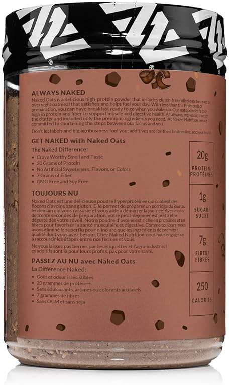 Naked Oats - Double Chocolate Overnight Oats, 20g Grass-Fed Protein, Gluten-Free Oatmeal Instant Breakfast or Shake, High Protein Oatmeal, High Fiber Breakfast Shake, Non GMO, No Soy - 12 Servings - Image 4