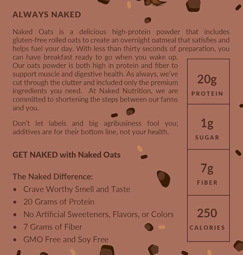 Naked Oats - Double Chocolate Overnight Oats, 20g Grass-Fed Protein, Gluten-Free Oatmeal Instant Breakfast or Shake, High Protein Oatmeal, High Fiber Breakfast Shake, Non GMO, No Soy - 12 Servings - Image 6