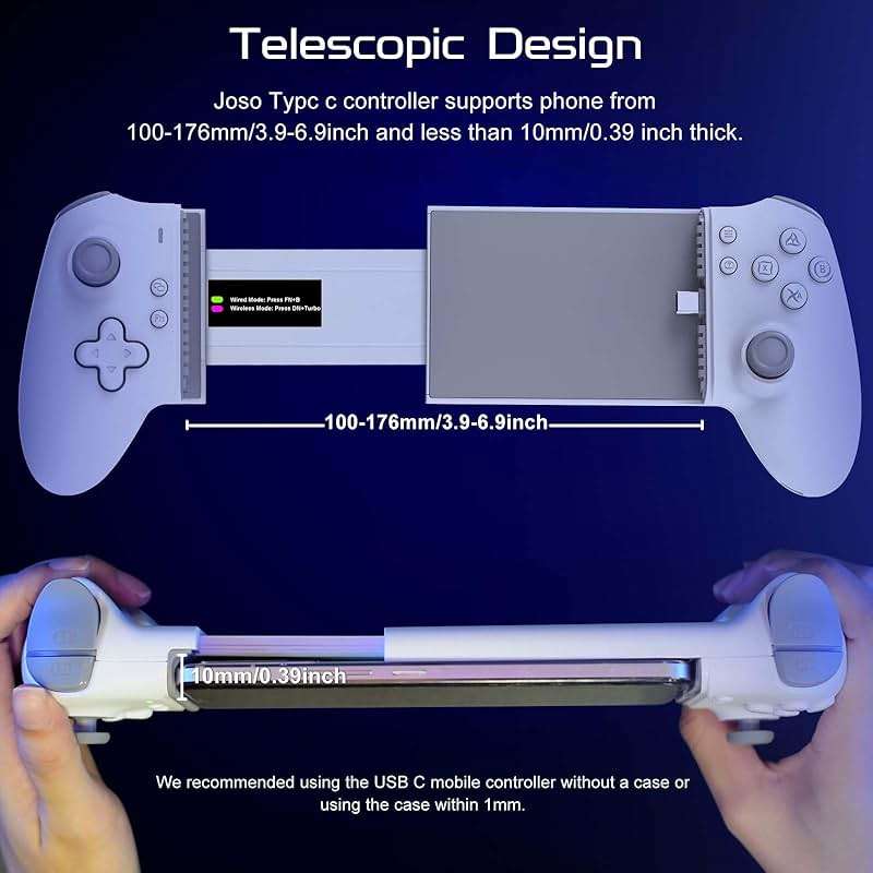 Joso USB C Game Controller for iPhone 15/16/17 & Android Type-C Phones, Hall Effect Joystick Triggers Mobile Gaming Controller with Passthrough Charging for PS Remote Play, COD Mobile, Fortnite, Cloud Gaming - Image 3