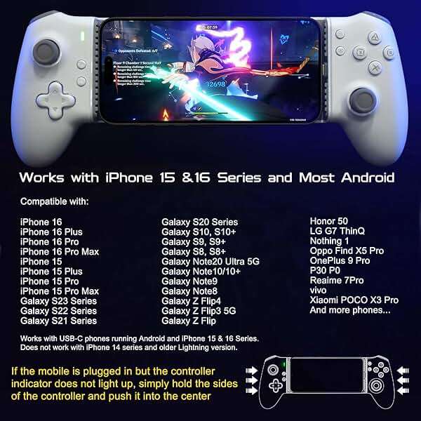 Joso USB C Game Controller for iPhone 15/16/17 & Android Type-C Phones, Hall Effect Joystick Triggers Mobile Gaming Controller with Passthrough Charging for PS Remote Play, COD Mobile, Fortnite, Cloud Gaming - Image 5