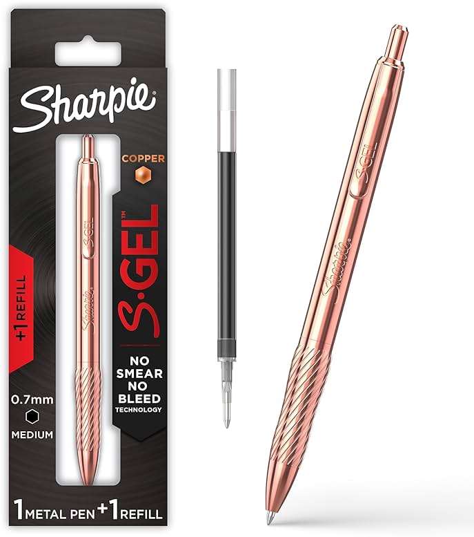 Sharpie S-Gel Gel Pen, Copper Metal Body, Medium Point (0.7mm), Black Ink, Includes 1 Pen and 1 Additional Ink Refill - Image 1