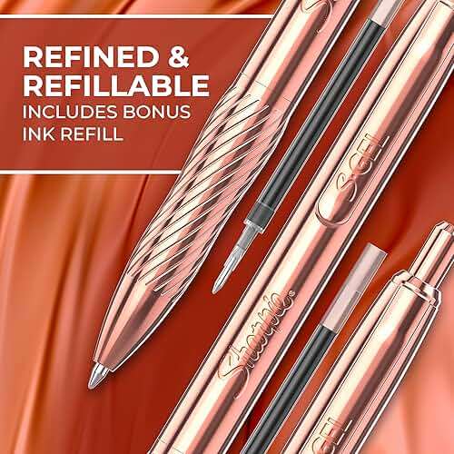 Sharpie S-Gel Gel Pen, Copper Metal Body, Medium Point (0.7mm), Black Ink, Includes 1 Pen and 1 Additional Ink Refill - Image 5