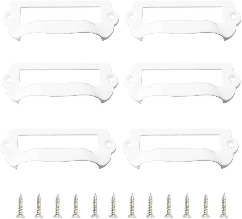 Adyoney 6Pcs White Square 3-1/4" x 1-5/8" (82x40mm) Card Slot Handle, Antique Chinese Medicine Cabinet Pull, for Office Furniture Cupboard Cabinet, Holder Drawer, Label Tag Frames - Image 1