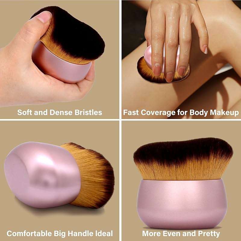 Extra Large Body Makeup Brush For Self Tanner, Leg Makeup &Bronzer Blend,75 mm Wide-headed Kabuki Brush Provides More Even &Pretty Application, Oval Face&Back Makeup Brush, Wet&Dry Use- Pink Rose Gold - Image 6