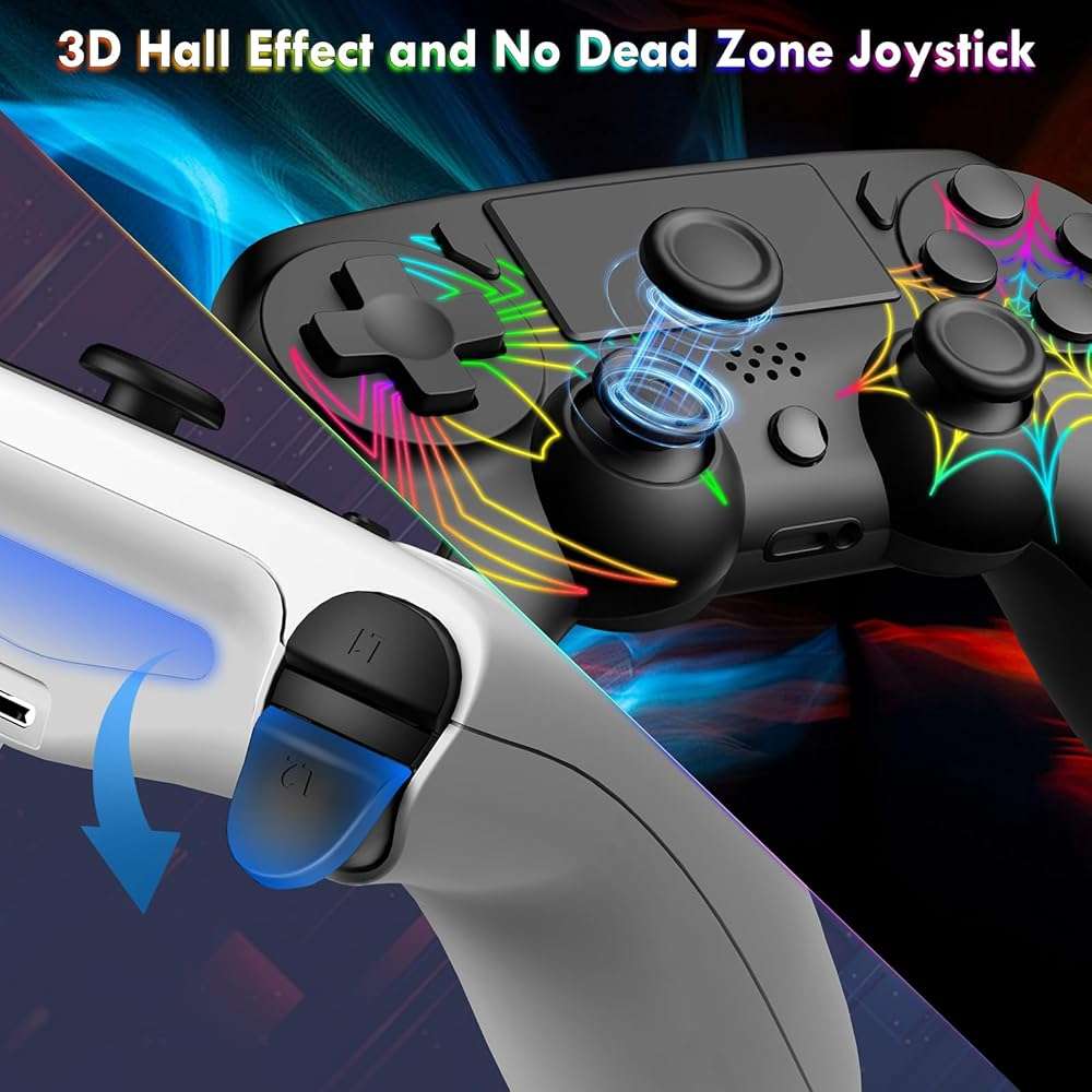DEFNDR 2 Pack Wireless Controller for PS4 - RGB LED Controller for PlayStation 4/Pro/Slim/PC with 1000mAh Battery,Adjustable RGB,Dual Vibration,6-Axis Gyro,Built-in Speaker - Image 3