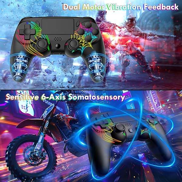 DEFNDR 2 Pack Wireless Controller for PS4 - RGB LED Controller for PlayStation 4/Pro/Slim/PC with 1000mAh Battery,Adjustable RGB,Dual Vibration,6-Axis Gyro,Built-in Speaker - Image 4