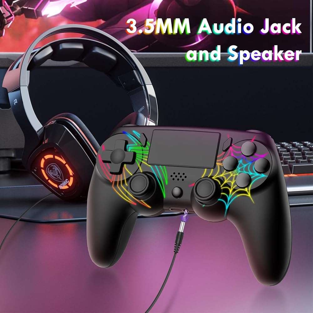 DEFNDR 2 Pack Wireless Controller for PS4 - RGB LED Controller for PlayStation 4/Pro/Slim/PC with 1000mAh Battery,Adjustable RGB,Dual Vibration,6-Axis Gyro,Built-in Speaker - Image 6