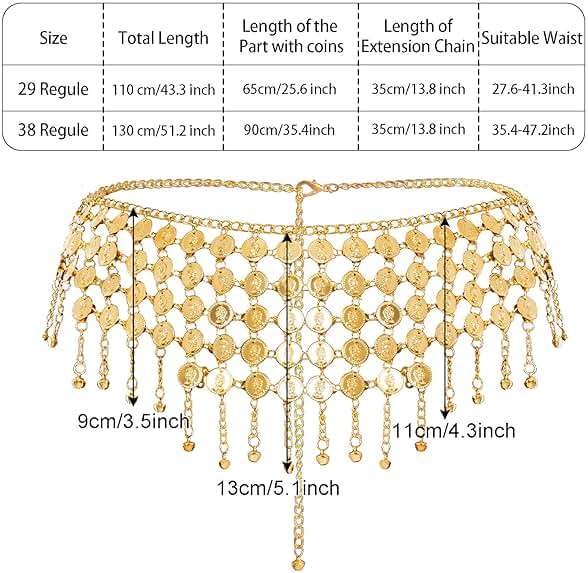 Topbuti Coins Belly Dance Hip Scarf Belt Belly Dancing Coins Skirts Chain Belt for Bellydance Halloween Costume Accessory - Image 3