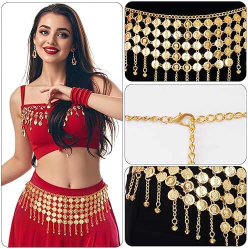 Topbuti Coins Belly Dance Hip Scarf Belt Belly Dancing Coins Skirts Chain Belt for Bellydance Halloween Costume Accessory - Image 4