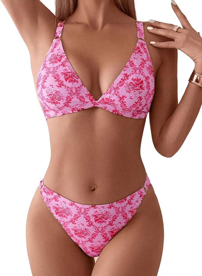 ZAFUL Women's 2 Piece Floral Print Swimsuit Triangle String High Cut Bikini Sets Bathing Suit - Image 1