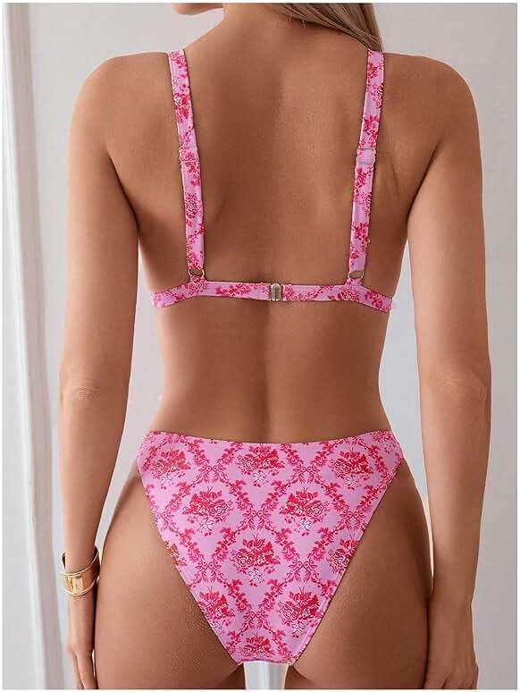 ZAFUL Women's 2 Piece Floral Print Swimsuit Triangle String High Cut Bikini Sets Bathing Suit - Image 2