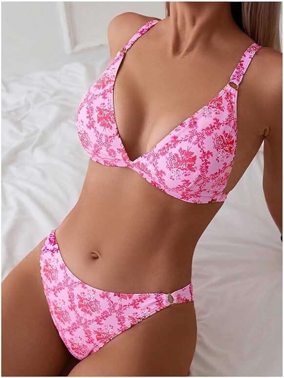 ZAFUL Women's 2 Piece Floral Print Swimsuit Triangle String High Cut Bikini Sets Bathing Suit - Image 3