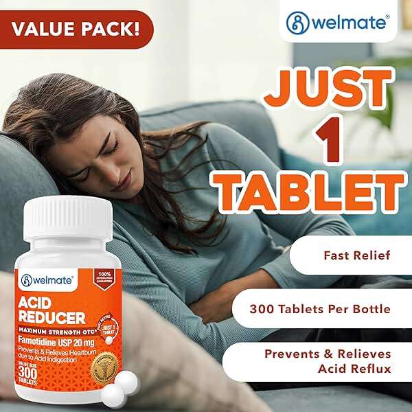 WELMATE Famotidine 20mg Maximum Strength Acid Reducer, 300 Count - Heartburn Relief, Heartburn Medicine - Acid Indigestion - 12 Hour Protection - Easy to Swallow Tablets, 150 Day Supply - Image 3