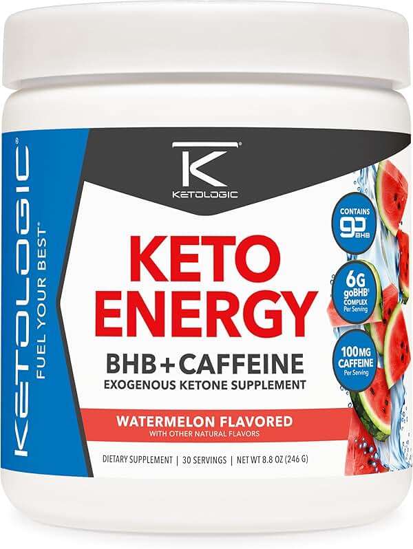 Ketologic KetoEnergy BHB (Watermelon) 30 Servings - BHB + Caffeine Exogenous Ketone Supplement - Image 1