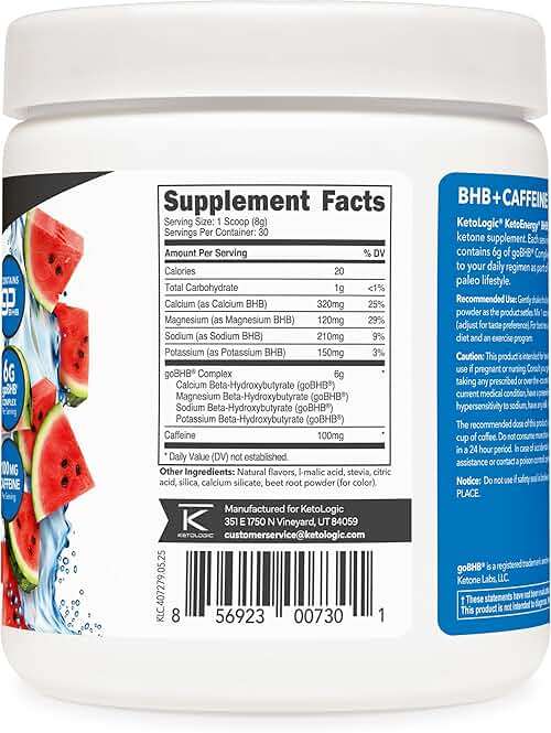 Ketologic KetoEnergy BHB (Watermelon) 30 Servings - BHB + Caffeine Exogenous Ketone Supplement - Image 4