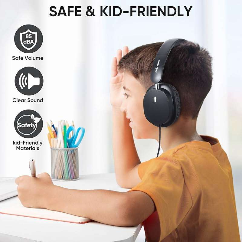 A+ Scholars Kids Headphones Bulk 5 Pack for School, HD Mic Stereo Sound Over-Ear Headphones for Classroom, Comfortable Fit, Foldable, 3.5mm Jack Wired Headphones for Kids ipad Tablets Computer Travel - Image 2