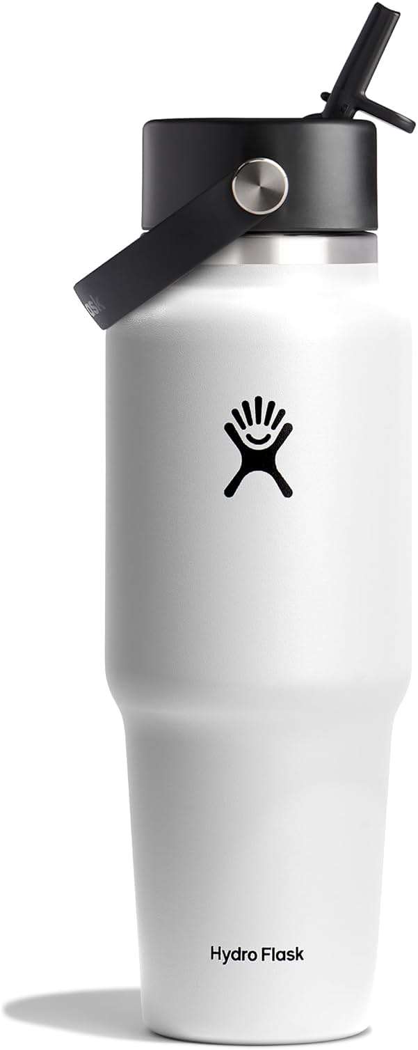 Hydro Flask Travel Water Bottle - Insulated Stainless Steel - Wide Straw Lid, Non Spill, Leakproof in 32 Oz White - Image 1