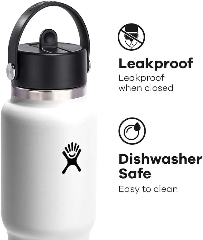 Hydro Flask Travel Water Bottle - Insulated Stainless Steel - Wide Straw Lid, Non Spill, Leakproof in 32 Oz White - Image 5