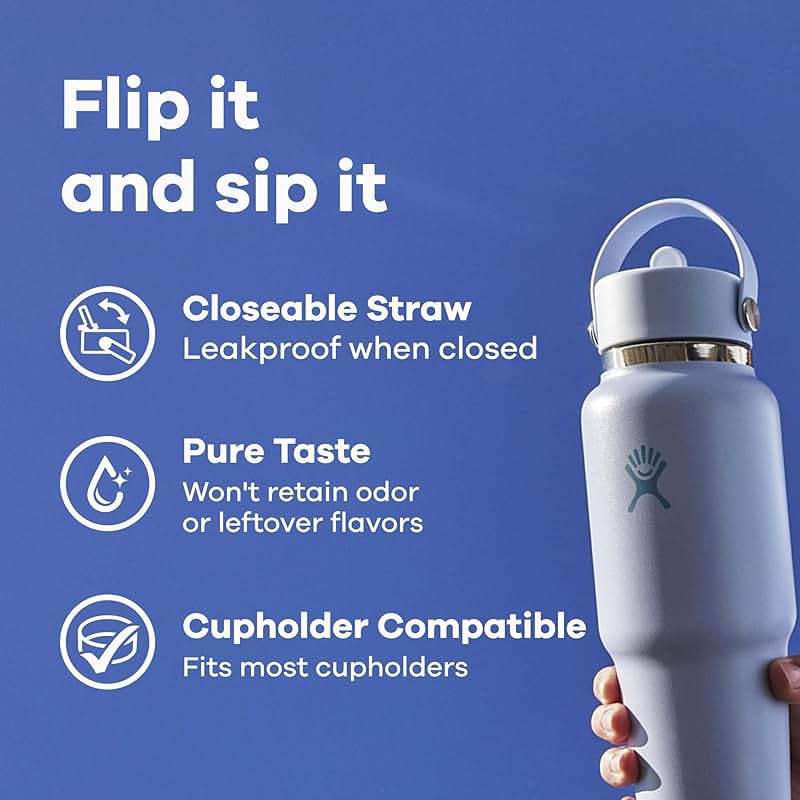 Hydro Flask Travel Water Bottle - Insulated Stainless Steel - Wide Straw Lid, Non Spill, Leakproof in 32 Oz White - Image 7