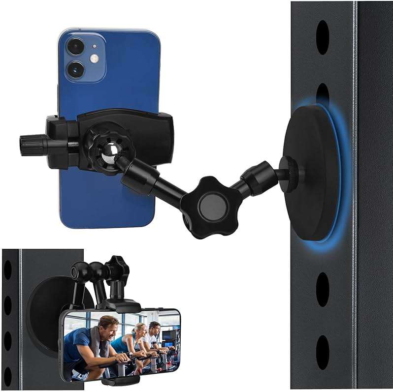 HOYXUN Magnetic Phone Holder for Gym, Heavy Duty 360° Adjustable Metal Arm | Super Strong N52 Magnet with Non-Slip Base for Power Rack, Universal Clip for all Smartphones, Home Workout Essentials - Image 1
