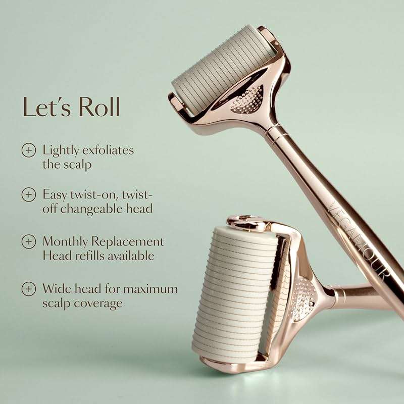 VEGAMOUR GRO+ Advanced Dermaroller | 1,200 Microneedle 0.25mm Scalp Tool | Gently Exfoliates the Scalp | Wide Head for Maximum Coverage - Image 3