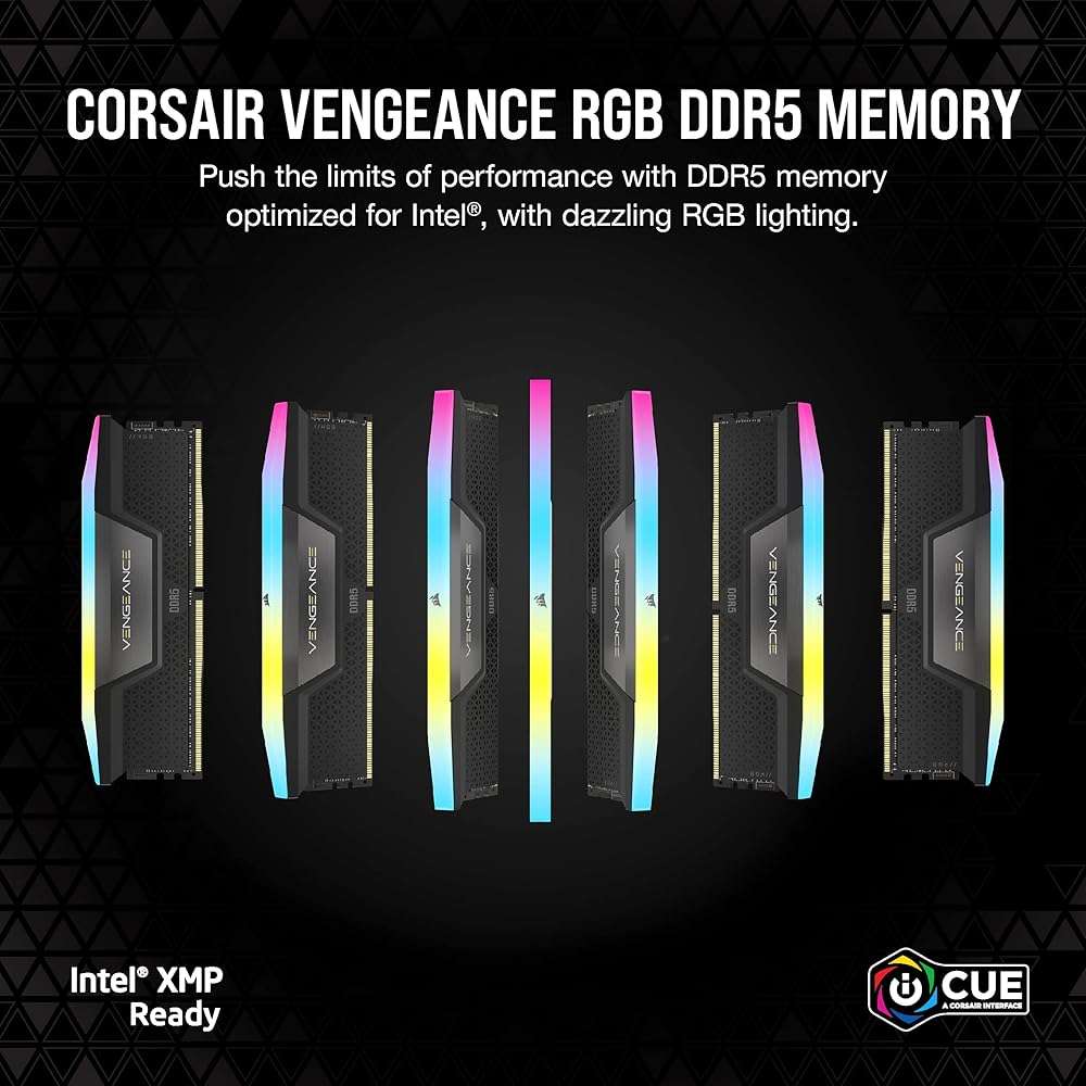 CORSAIR Vengeance RGB DDR5 RAM 16GB (2x8GB) Up to 5200MHz CL40 Intel XMP 3.0 Desktop Computer Memory - Black (CMH16GX5M2B5200C40) - Image 2