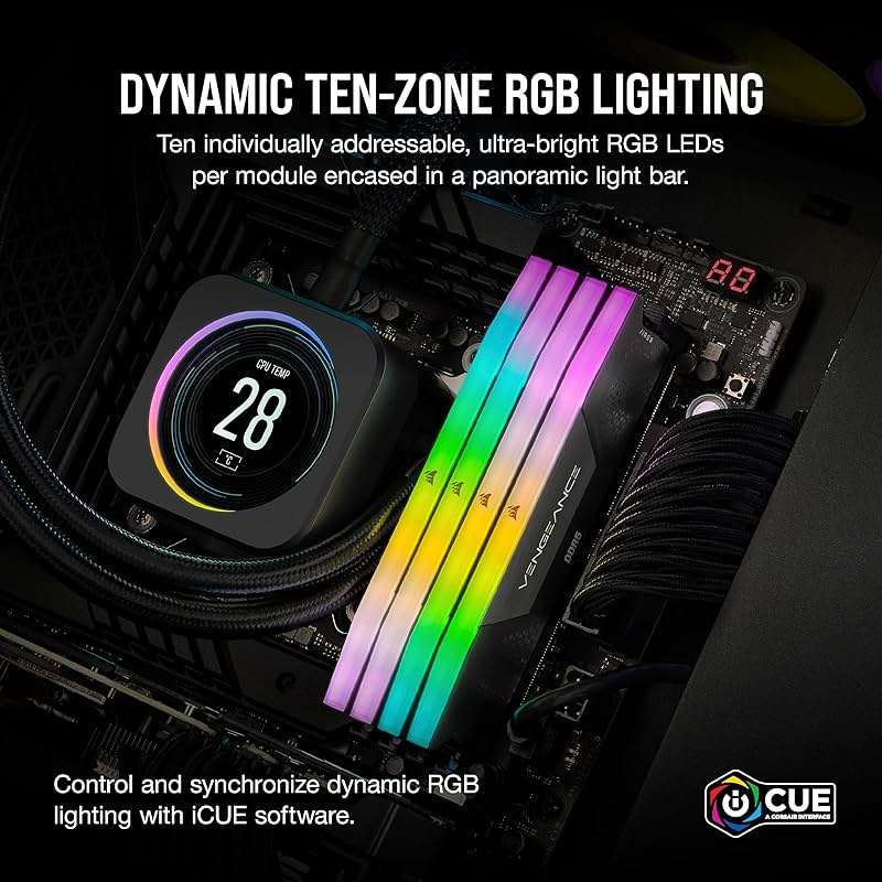 CORSAIR Vengeance RGB DDR5 RAM 16GB (2x8GB) Up to 5200MHz CL40 Intel XMP 3.0 Desktop Computer Memory - Black (CMH16GX5M2B5200C40) - Image 4