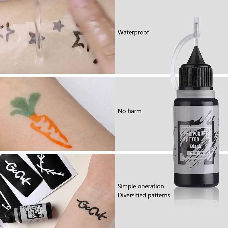 STIGMA Temporary Tattoo Kit 10 Bottles Color Inks, 84 Pcs Stencils Kit for Body Paint DIY Tattoos Temp, 8 Colors DIY Fake Tattoo for Women Kids - Image 3