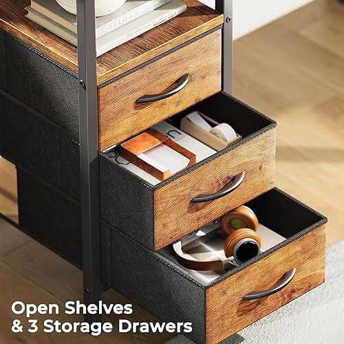 Huuger L Shaped Office Desk with Power Outlets, 47 Inch Computer Desk with 3 Drawers, Shelves, for Gaming, Corner Work, Home Office, Study, Rustic Brown - Image 6