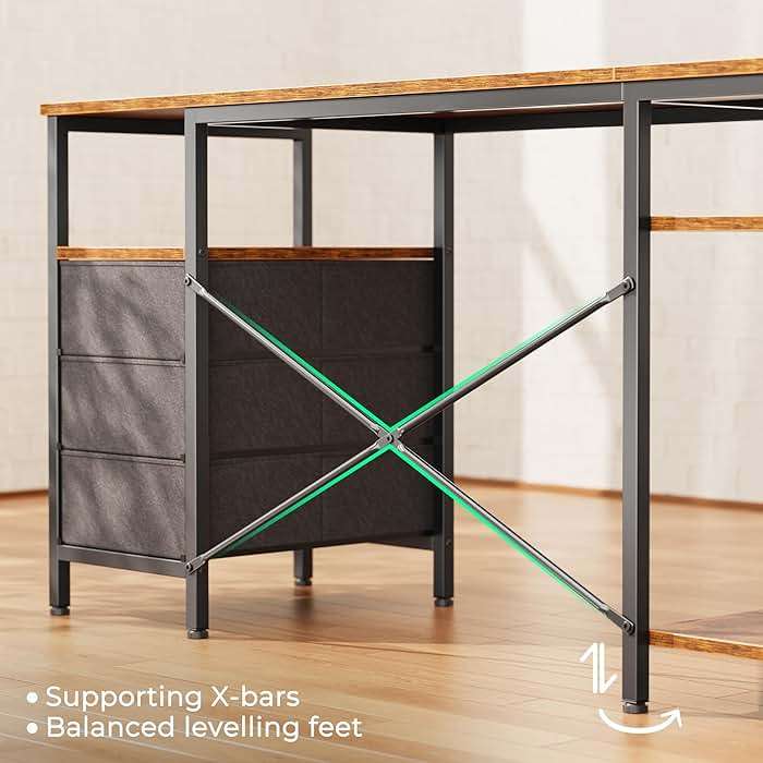 Huuger L Shaped Office Desk with Power Outlets, 47 Inch Computer Desk with 3 Drawers, Shelves, for Gaming, Corner Work, Home Office, Study, Rustic Brown - Image 9