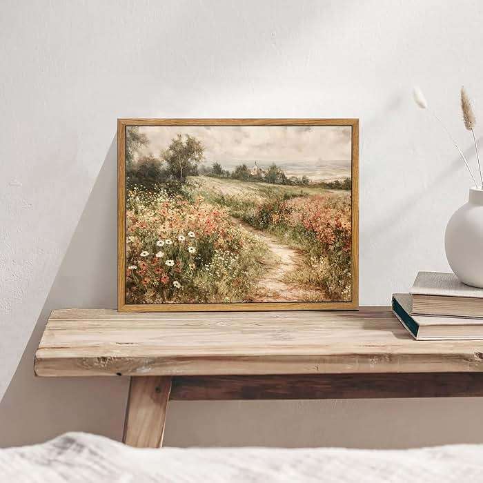 OIQArtOIQ Framed Canvas Wall Art,Vintage Decor,Landscape Nature Country Wildflower Paintings Farmhouse Pictures Modern Artwork Rustic Fall Flower Prints Cottagecore Office Living Room Bedroom Bathroom - Image 3