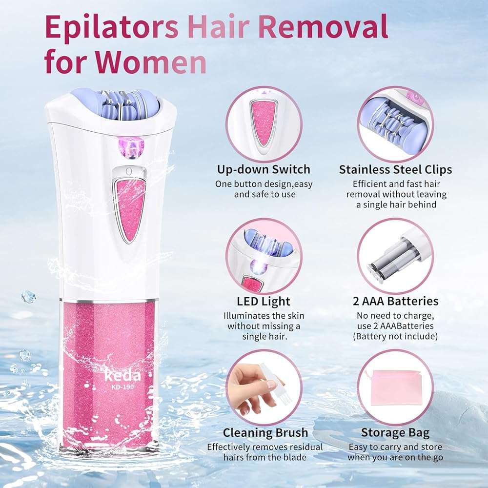 Mini Epilator - Hair Remover for Women, Full Body Smooth Glide Epilator, with LED Light for Precision, Portable Electric Lady Shaver for Face, Armpits, Arms, Bikini, and Legs - Image 2