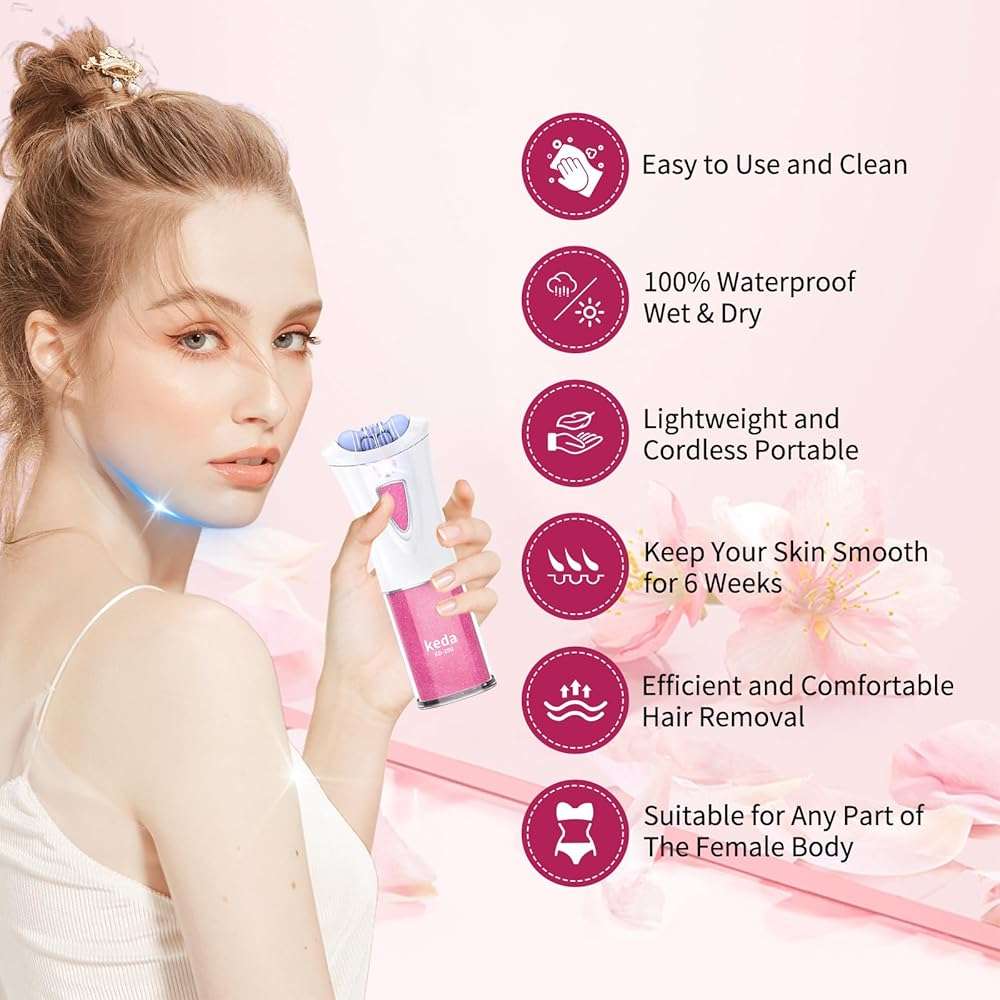 Mini Epilator - Hair Remover for Women, Full Body Smooth Glide Epilator, with LED Light for Precision, Portable Electric Lady Shaver for Face, Armpits, Arms, Bikini, and Legs - Image 3